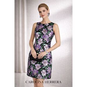 NWT.$4.5k Carolina Herrera Metallic Floral Brocade Shift Dress XS